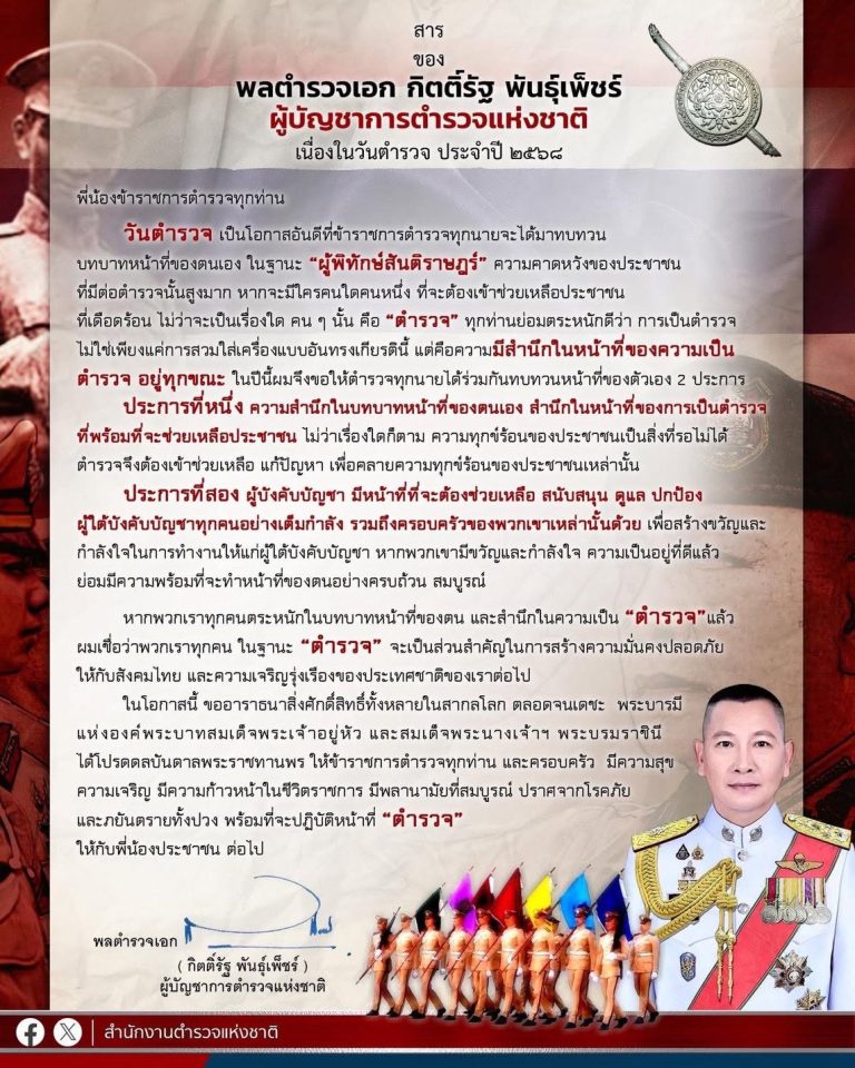 สารของ พล.ต.อ.กิตติ์รัฐ พันธุ์เพ็ชร์ ผู้บัญชาการตำรวจแห่งชาติ เนื่องใน “วันตำรวจ”