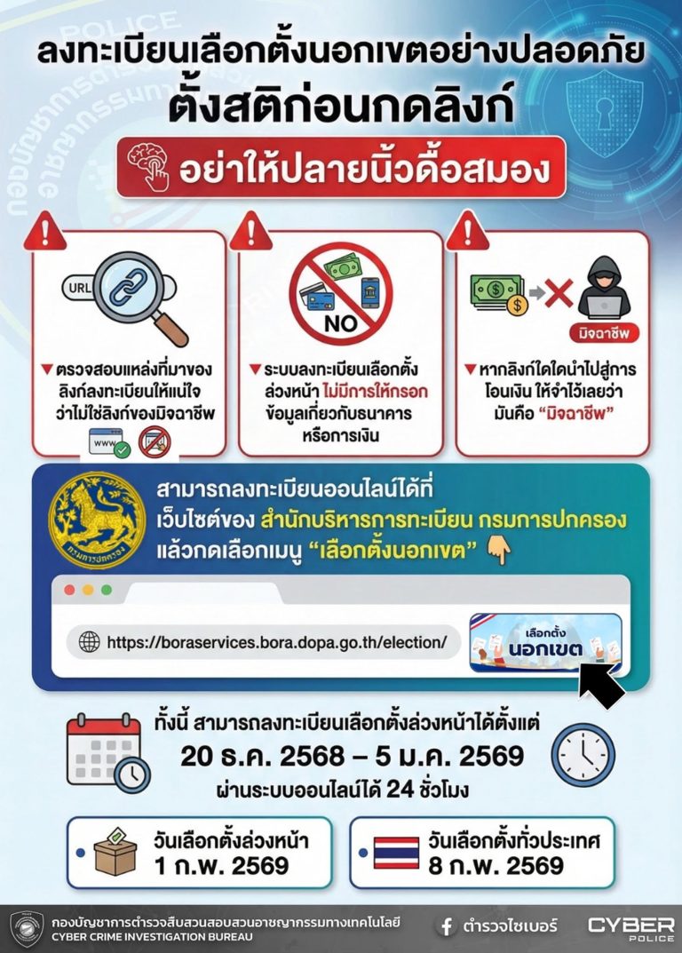 ลงทะเบียนเลือกตั้งนอกเขตอย่างปลอดภัย ตั้งสติก่อนกดลิงก์ อย่าให้ปลายนิ้วดื้อสมอง
