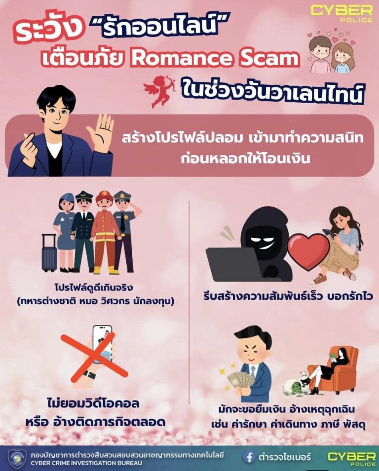 วาเลนไทน์นี้ มีรักดีๆ ได้…แต่ต้องระวังรักลวง  “Romance Scam” มาในคราบคนรัก แต่เป้าหมายคือเงินของคุณ