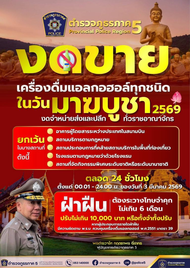 ประกาศ : งดขายเครื่องดื่มแอลกอฮอล์ “วันมาฆบูชา”