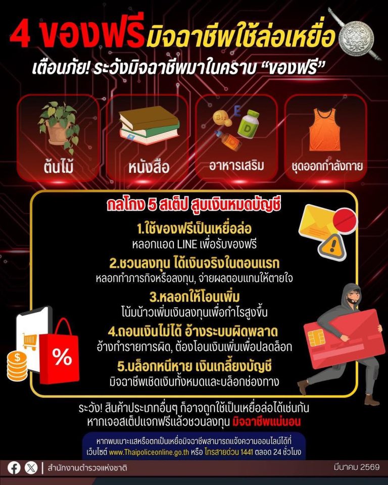 “เตือนภัย” อย่าหลงกล แค่แอดไลน์รับของแจกฟรี
