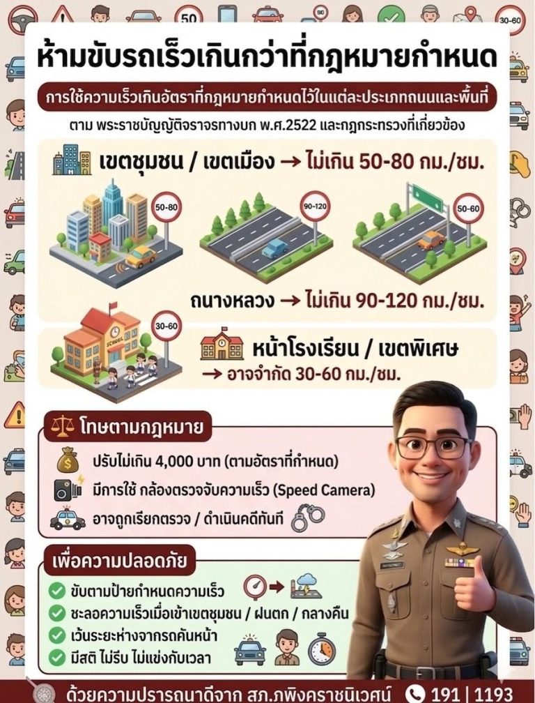 เดินทางปลอดภัยไม่ขับรถเร็ว “ห้ามขับรถเร็วเกินกว่ากฎหมายกำหนด”