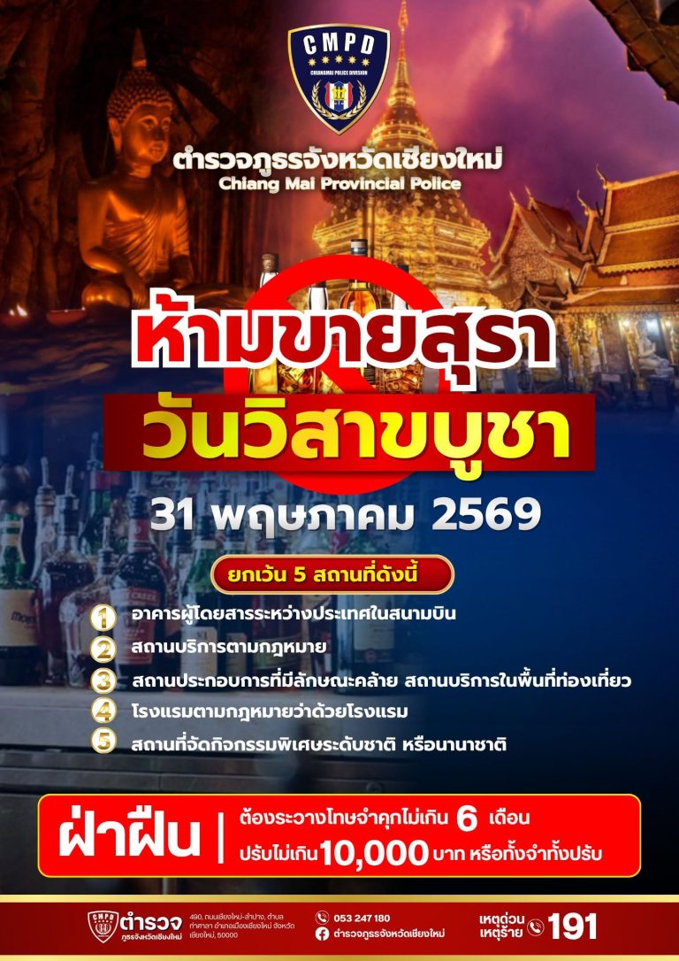 31 พฤษภาคม 2569 ห้ามขายสุรา วันวิสาขบูชา