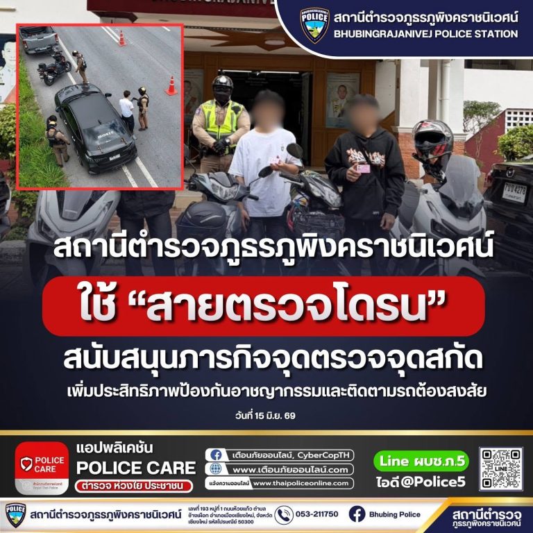สภ.ภูพิงคราชนิเวศน์ นำ “สายตรวจโดรน” สนับสนุนภารกิจจุดตรวจจุดสกัด เพิ่มประสิทธิภาพป้องกันอาชญากรรมและติดตามรถต้องสงสัย