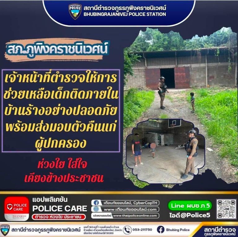เจ้าหน้าที่ตำรวจสายตรวจ  สภ.ภูพิงคราชนิเวศน์ ช่วยเหลือเด็กติดอยู่ในบ้านร้าง