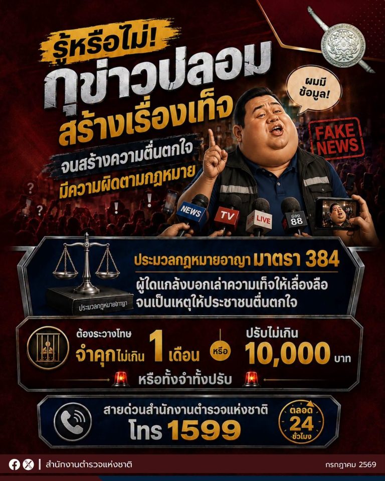 รู้หรือไม่!!! กุข่าวปลอม สร้างเรื่องเท็จ จนสร้างความตื่นตกใจ มีความผิดตามกฎหมาย