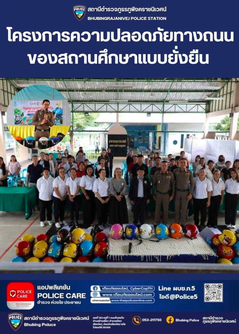 สภ.ภูพิงคราชนิเวศน์ บรรยายโครงการความปลอดภัยของสถานศึกษาแบบยั่งยืน เพื่อป้องกันอุบัติเหตุบนท้องถนนการรณรงค์สวมหมวกนิรภัย 100%