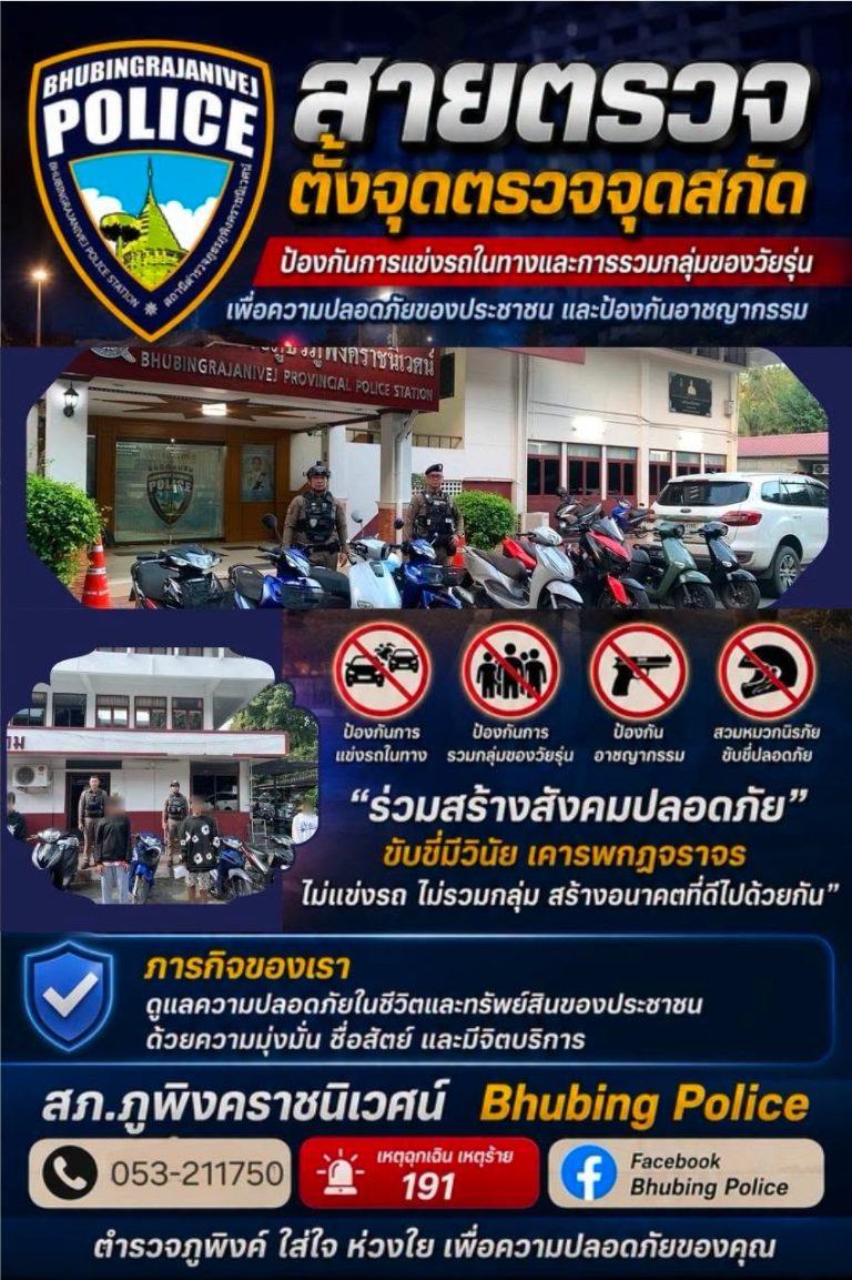 สภ.ภูพิงครชานิเวศน์ ป้องกันอาชญากรรม อาวุธปืน ยาเสพติด สิ่งผิดกฎหมายและการแข่งรถในทางสาธารณะ